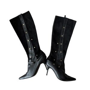 “Alexandra Neel black suede leather stiletto knee-high boots size 39”